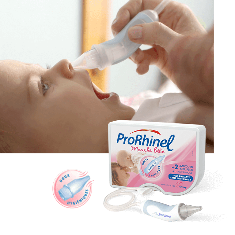 Bébé enrhumé qui se fait moucher le nez avec l'étape 2 de la Méthode ProRhinel